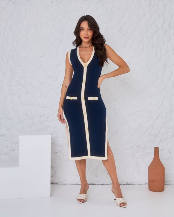 Vestido Fenda Modal Bicolor – Brillaris&Co