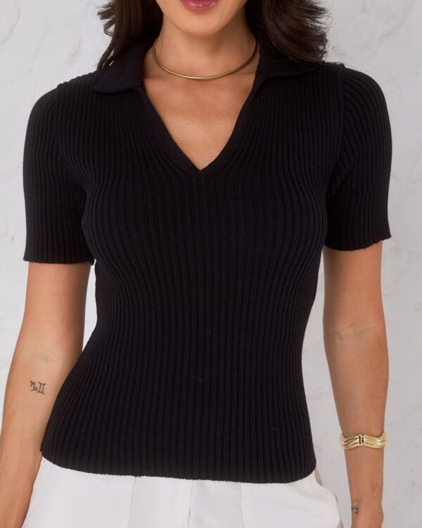 Blusa Modal Canelada Gola V