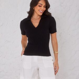 Blusa Modal Canelada Gola V