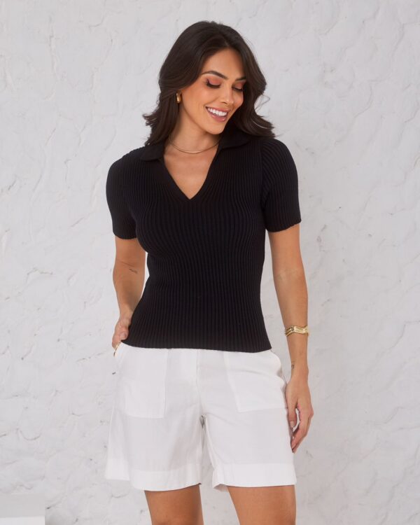 Blusa Modal Canelada Gola V