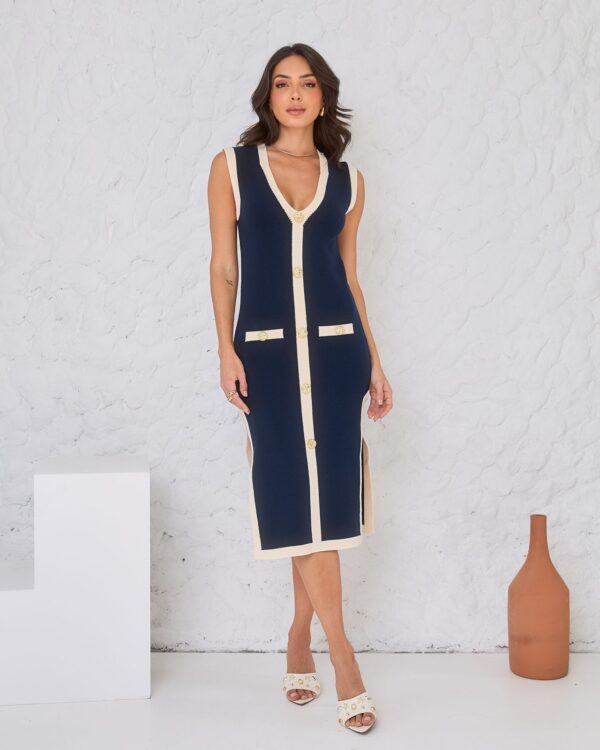 Vestido Fenda Modal Bicolor – Brillaris&Co