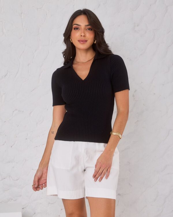 Blusa Modal Canelada Gola V